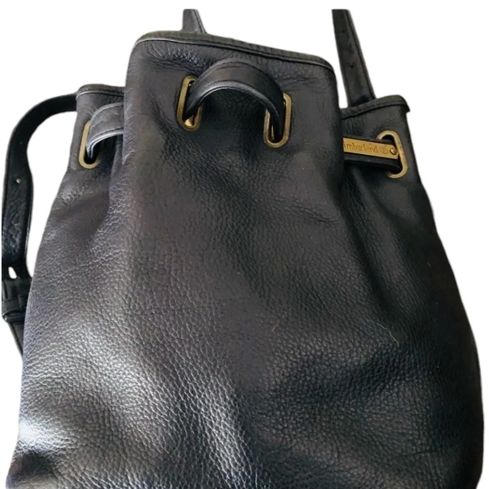 Timberland black genuine leather backpack / handbag brass hardware